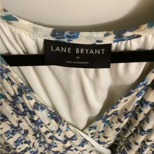 Lane Bryant Cream Dress with Blue Floral Print Long Sleeve